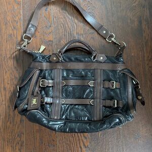 L.A.M.B. Black and Brown Satchel with Structured Design